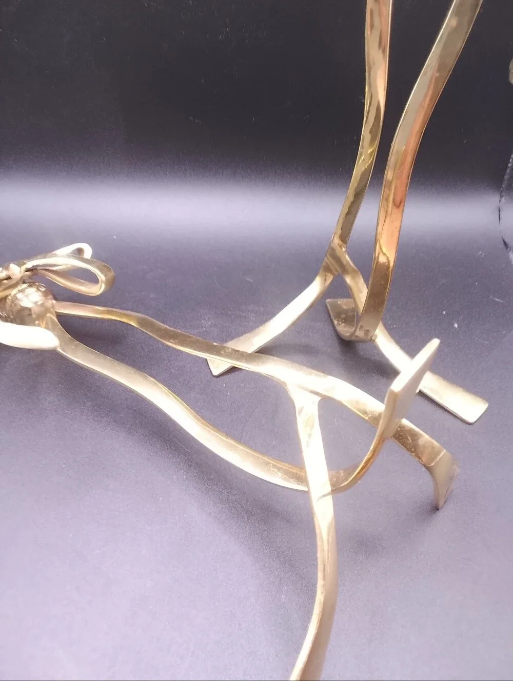 Brass colored Metal Bow Taper Candle Holders In brass Set Of Two 8.5 Inches